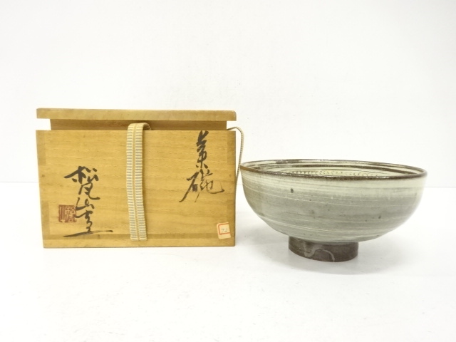 JAPANESE TEA CEREMONY / TEA BOWL CHAWAN / MISHIMADE / BRUSH-MARKED